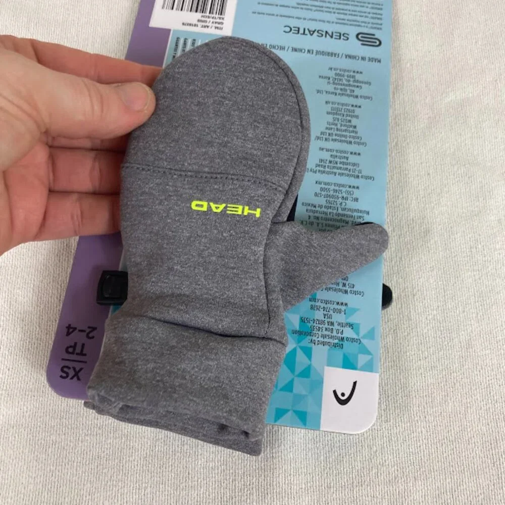 HEAD Kids Touchscreen Gloves Mittens XS 2-4 Gray Grip Fleece NWT